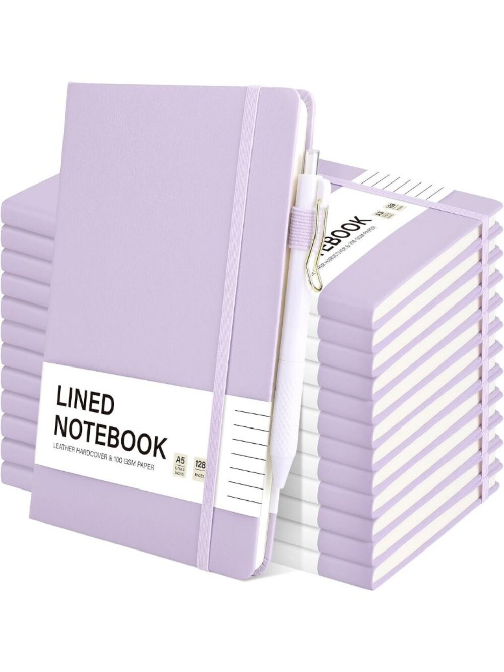 12 Set A5 Lined Notebooks with Pens, Hardcover PU Leather Journals for School